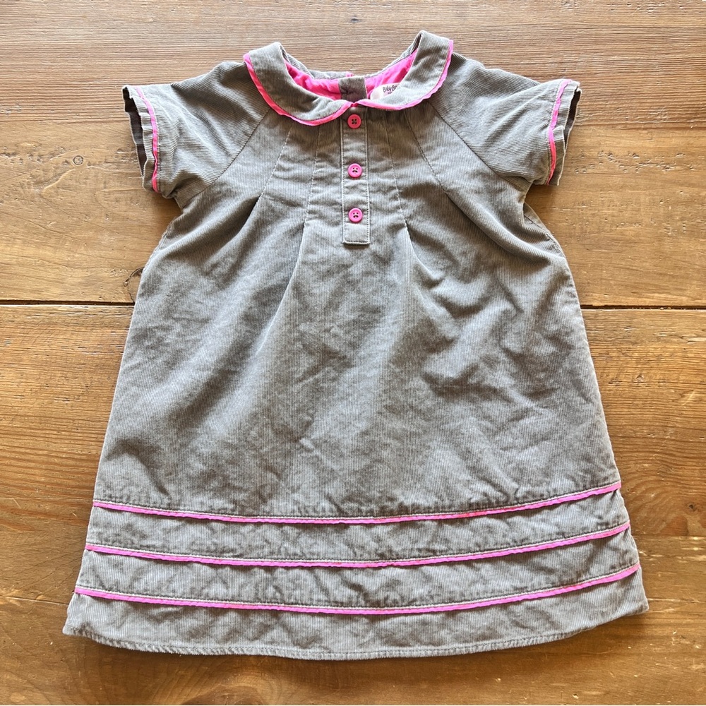 Baby Boden Corduroy gray and pink dress 12-18 months